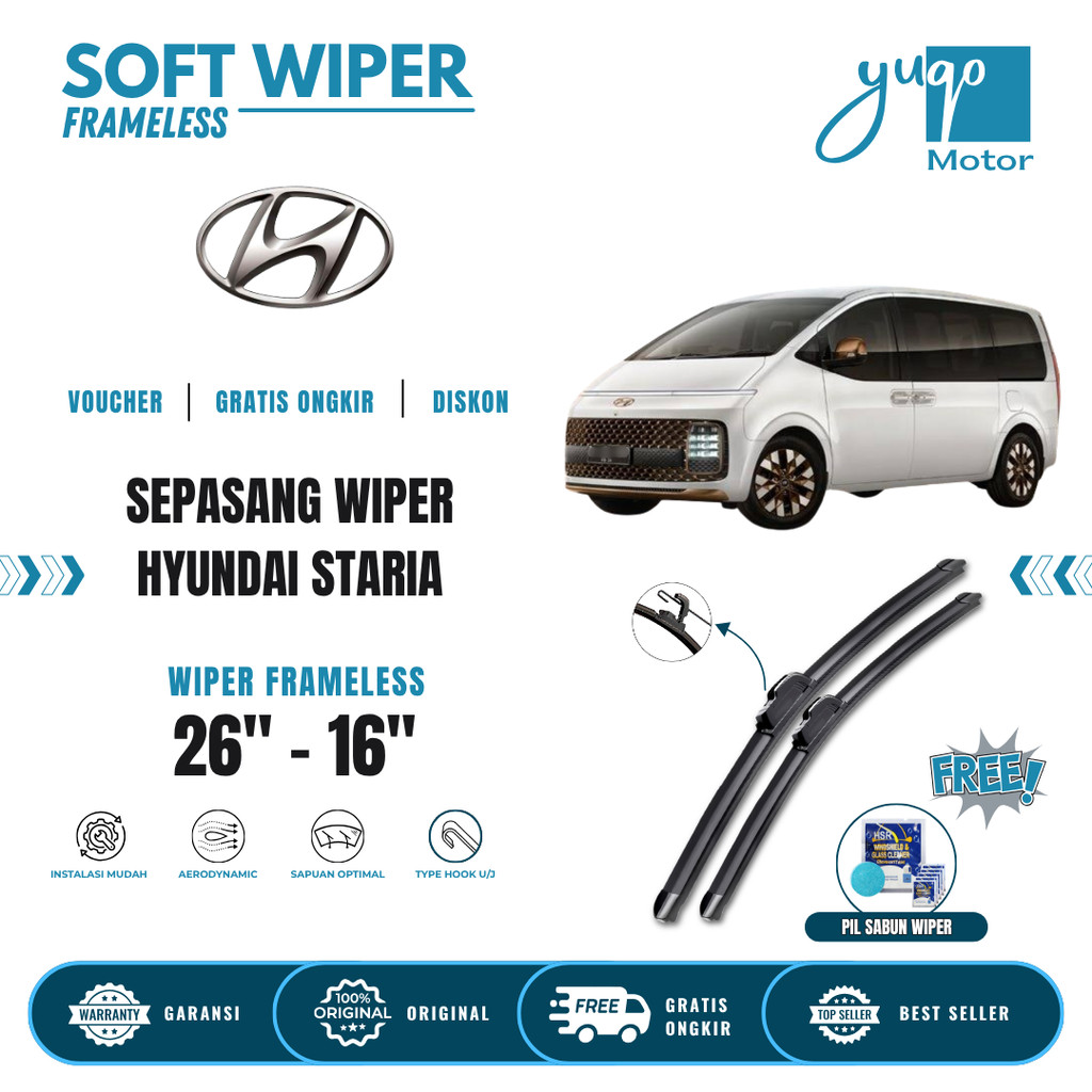ที่ปัดน้ําฝนกระจกรถยนต์ Hyundai Staria Frameless ฟรี 5 เม็ดสบู่