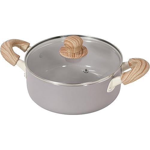 Two-handled pot 20cm 8.5inch with IH-compatible glass lid, pale purple, Halmik HC-1125
