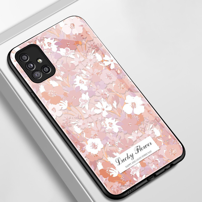เคสสำหรับ Samsung A51 M40s A31 A42 5G เคสโทรศัพท์ดอกไม้โชคดีเปลือกแก้วกันกระแทก