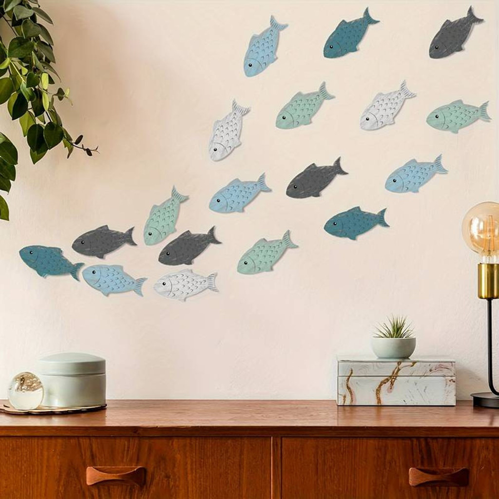 Stg_20 ชิ้นปลาไม้ตกแต่งผนังทาสีเครื่องประดับปลา Nautical Coastal Theme Wall Art ปลาตกแต่งสําหรับ Lake House Home Beach Decor