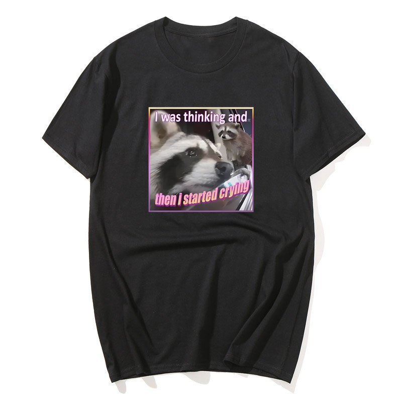 2026 สําหรับเพื่อนวาฟเฟิลเสื้อ I Was Thinking และ Then I Started Crying เสื้อยืดตลก Raccoon Meme T เ