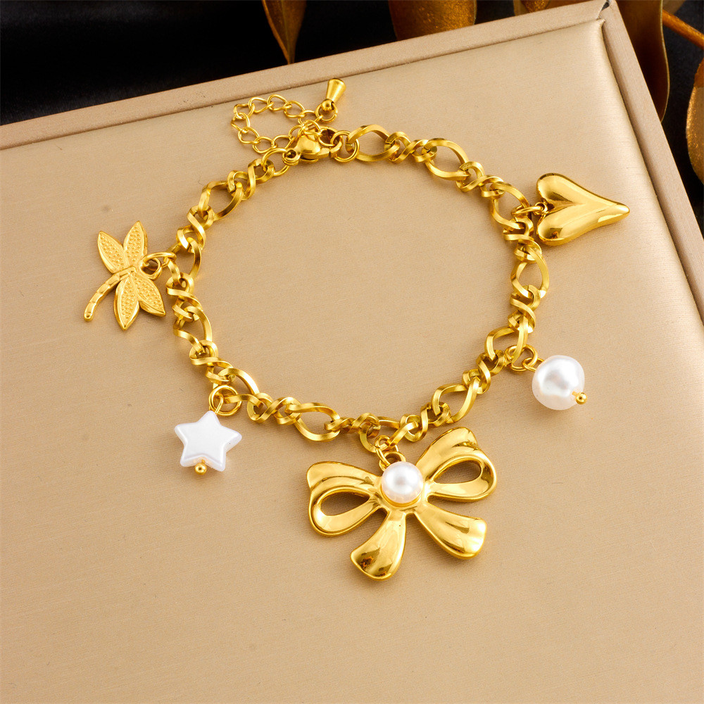 สร้อยข้อมือ Cometa Heart Star Charm แบบพิมพ์ทองคำ 18K บนสแตนเลส น่ารักและดูหวาน