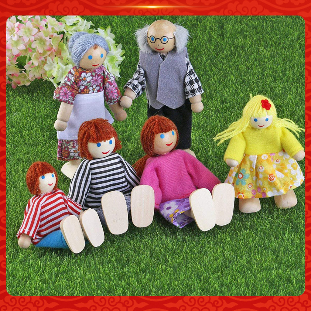 SNY_Doll Houses People 8 ครอบครัวตัวเลขตุ๊กตาไม้ออกแบบที่สมจริง Poseable หุ่นสําหรับจินตนาการเล่นของเล่นเพื่อการศึกษา