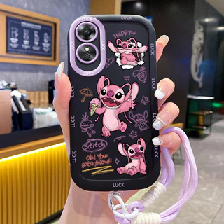 เคสสำหรับ OPPO A17 A17K เคสโทรศัพท์เย็บซิลิโคนสายคล้องกันกระแทก