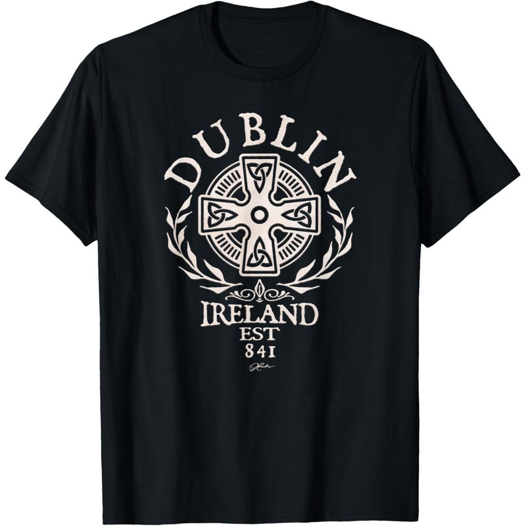 เสื้อยืดผ้าฝ้ายผู้ชาย JCombs: Dublin, Ireland, with Celtic Cross T-Shirt