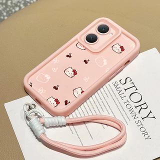 เคสสำหรับ VIVO Y03 Y03T Y18 Y18i Y18e Y18t Y18s Y28e 5G เคสโทรศัพท์แมวกุทัณฑ์เชอร์รี่ซิลิโคนสายคล้องกันกระแทก