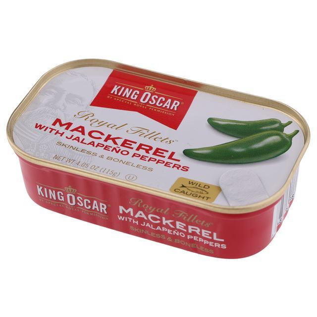 🌴 คิงออสการ์แมคเคอเรลฟิลเลท์กับพริกฮาลาพินโย 115กรัม [0034800600986] 💐 King Oscar Mackerel Fillets W