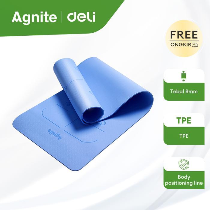 Agnite เสื่อโยคะ / Yoga Matt TPE ความหนา 8 มม. เส้นตําแหน่งร่างกาย ER205 กล้ามเนื้อ