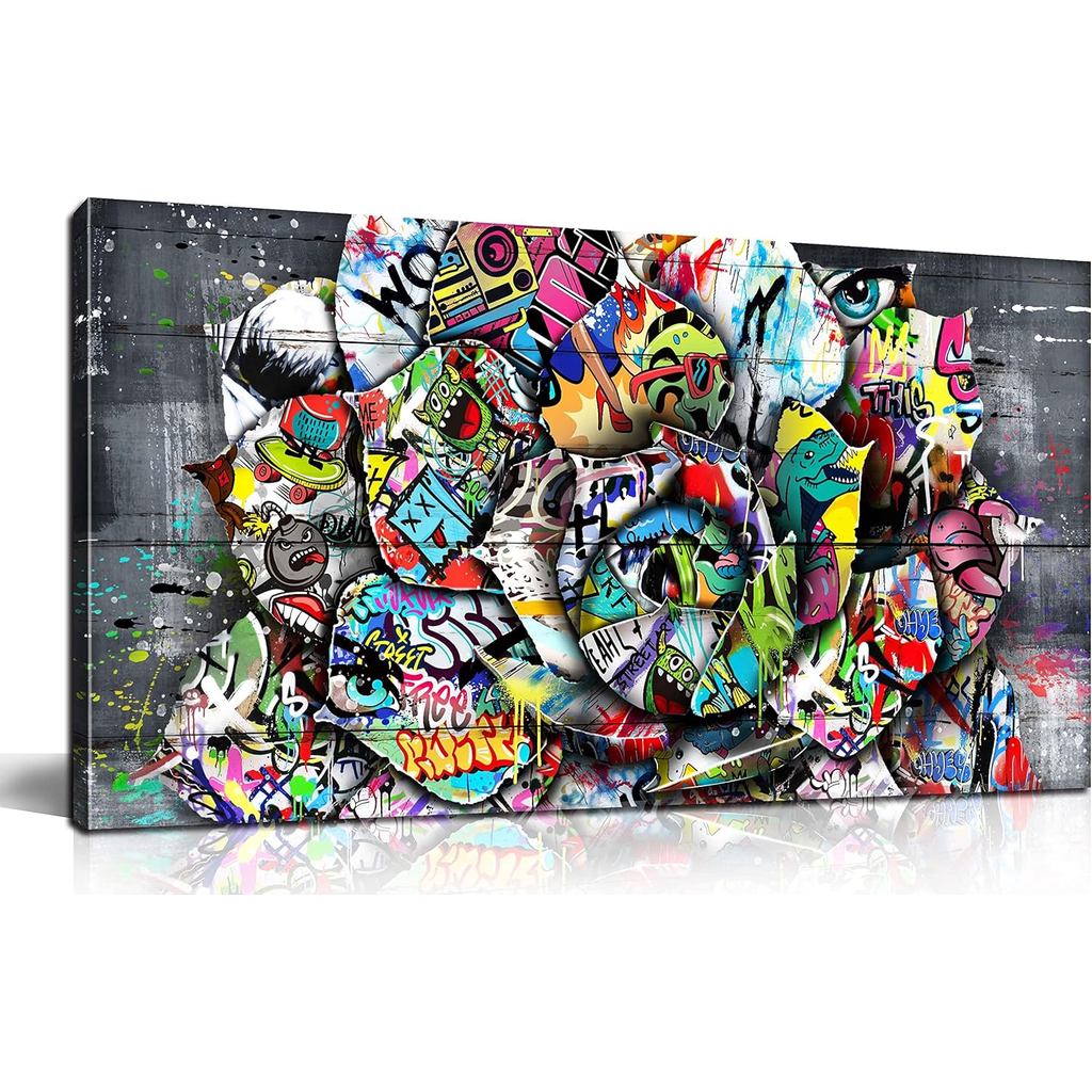 Graffiti Flower Wall Art Banksy ผ้าใบ Wall Art สําหรับห้องนอนผู้หญิงพร้อมแขวนขนาด X