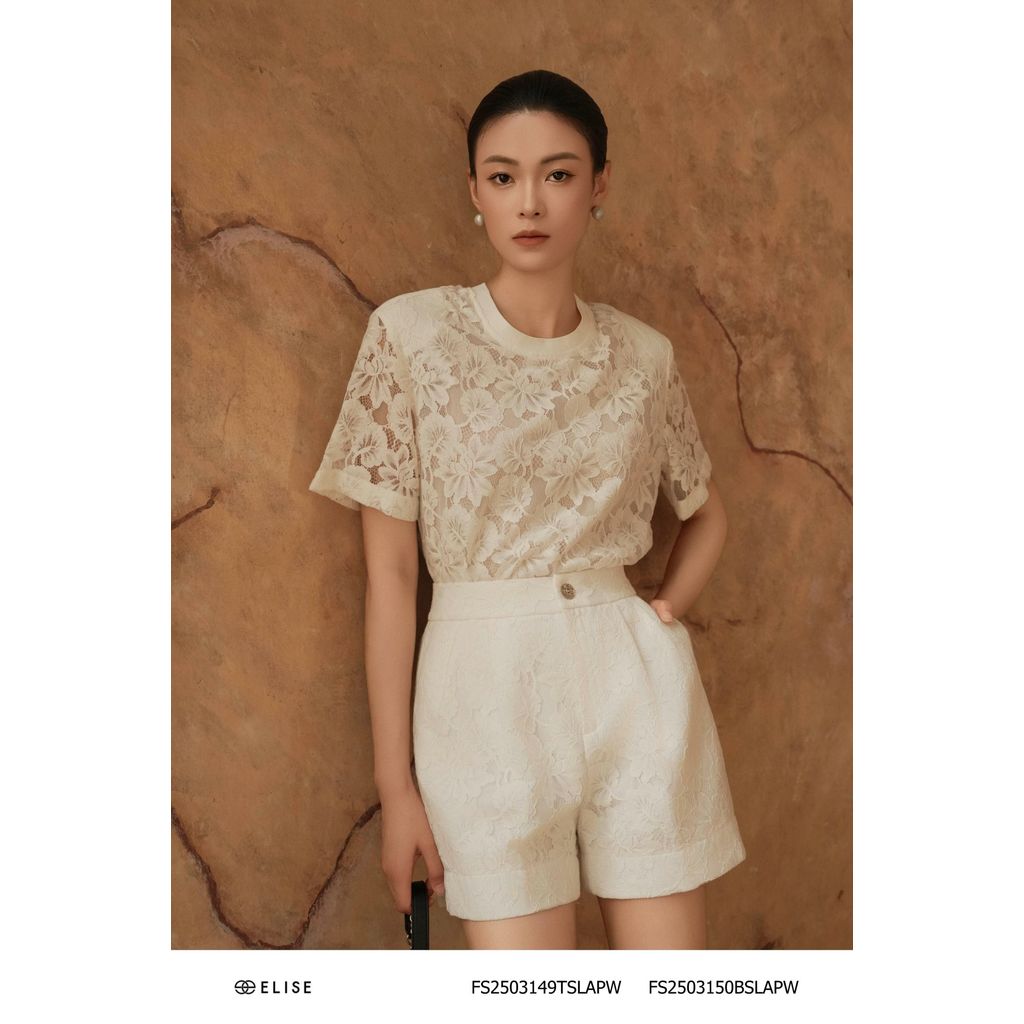 Elise FS เสื้อลูกไม้ลายดอกไม้สีขาว ดีไซน์คอปก2503149TSLAPW (O2O)