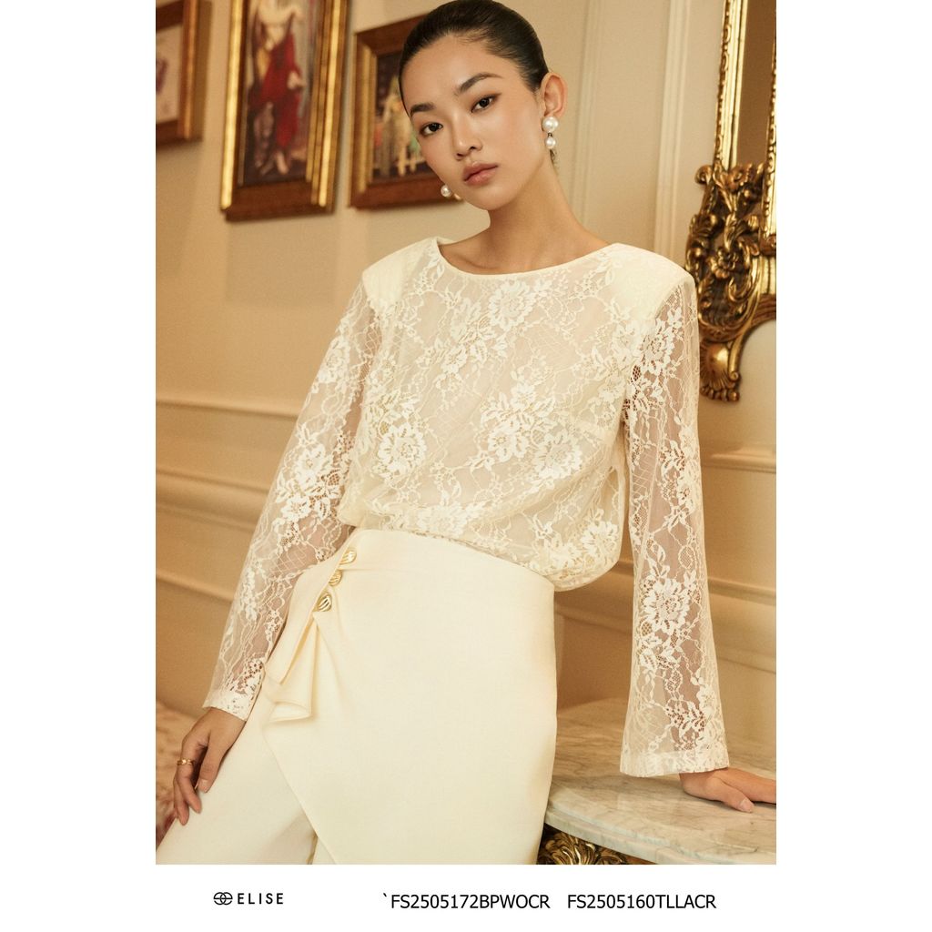 Elise FS design เสื้อลูกไม้ตาข่ายครีมมีซิปด้านหลัง2505160TLLACR (O2O)