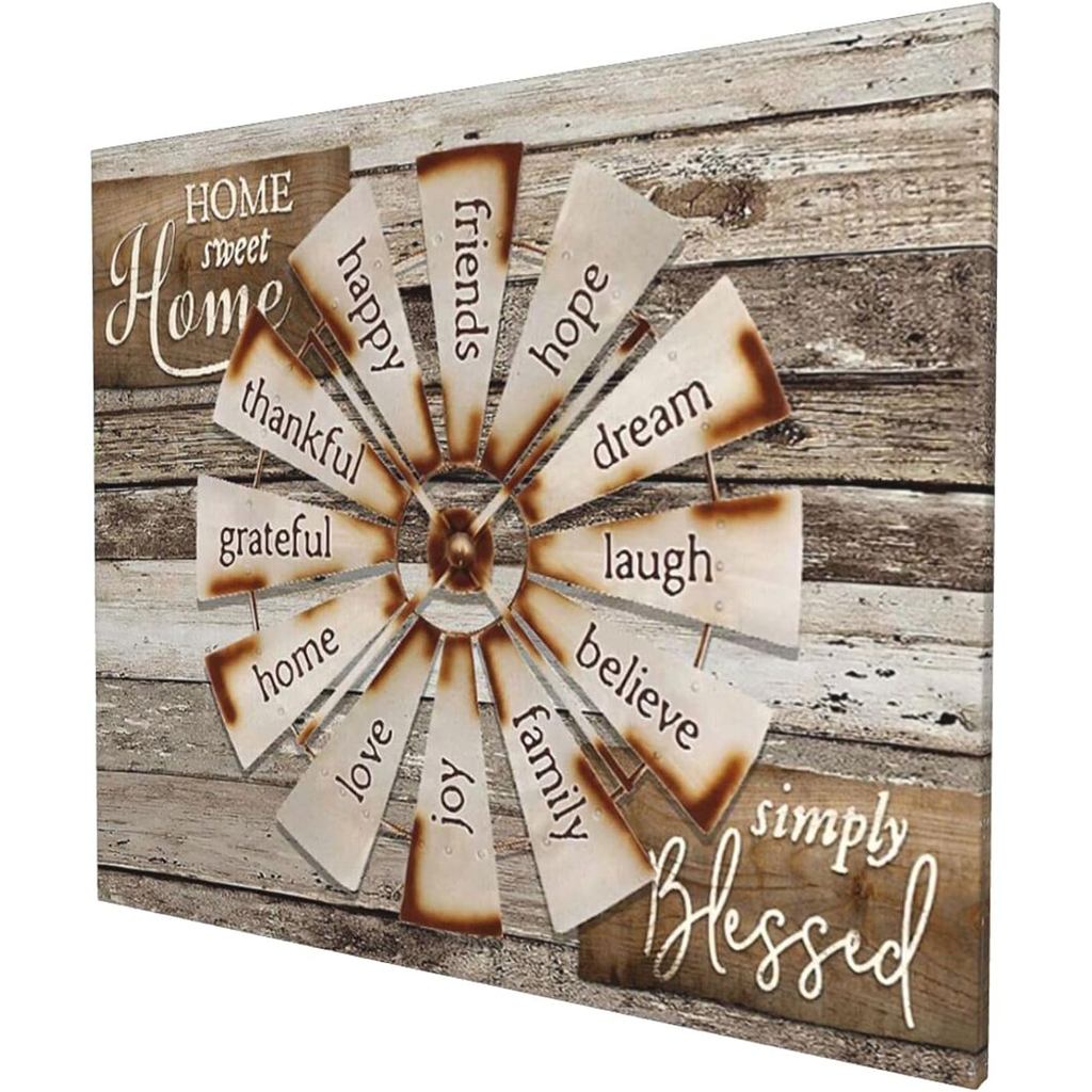 Farmhouse Wall Art Farmhouse Windmill พิมพ์ผ้าใบ Barn Country คําคมภาพวาดครอบครัวงานศิลปะตกแต่งบ้านส