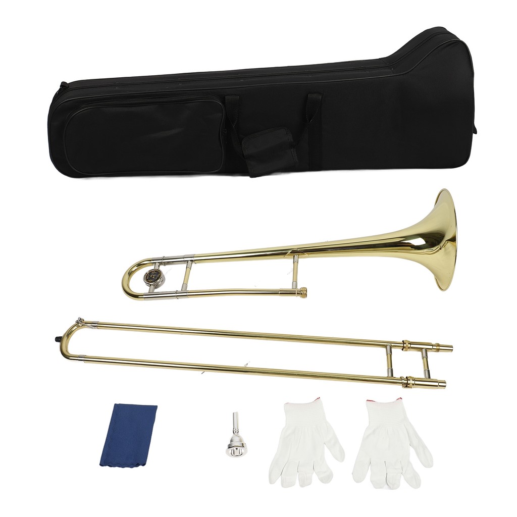 Tenor Trombone Professional Bb Tone Brass Gold Lacquer สําหรับครูเริ่มต้นนักเรียน