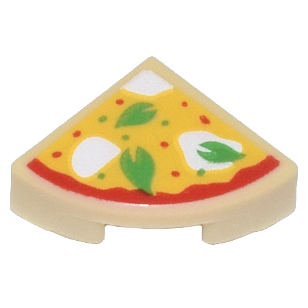 Brick2cube Part – Tile, Round 1 x 1 Quarter with Pizza Slice with Green Basil Leaves and White Mozzarell… – 25269pb030 – โปรปัง