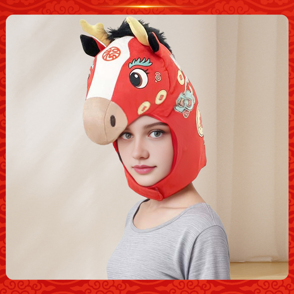 SNY_Horse Headgear หมวกปีม้าคอสเพลย์หมวกนุ่ม Breathable Horse Head Photo Prop เทศกาล Cheerful