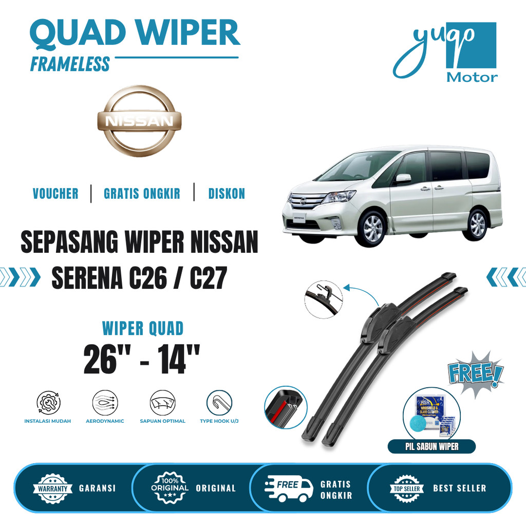 Nissan Serena C26 / C27 Quad ที่ปัดน้ําฝนกระจกรถยนต์ฟรี 5 เม็ดสบู่