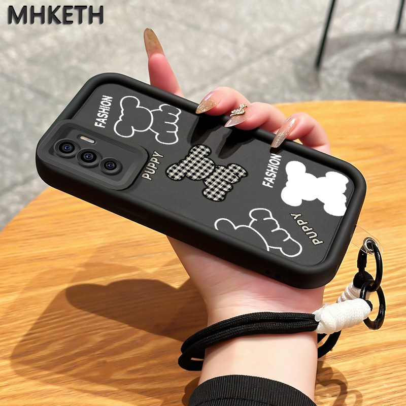 MHKETH เคสสำหรับ VIVO V23E 4G V23E 5G Y75 เคสโทรศัพท์ซิลิโคนเชือกแขวนหมีน้อยน่ารัก