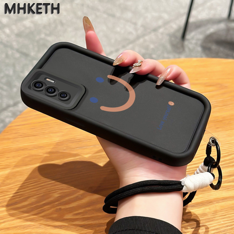 MHKETH เคสสำหรับ VIVO V23E 4G V23E 5G Y75 เคสโทรศัพท์ที่กำหนดแบบเองลายอิโมจิเรียบง่ายพร้อมสายคล้อง