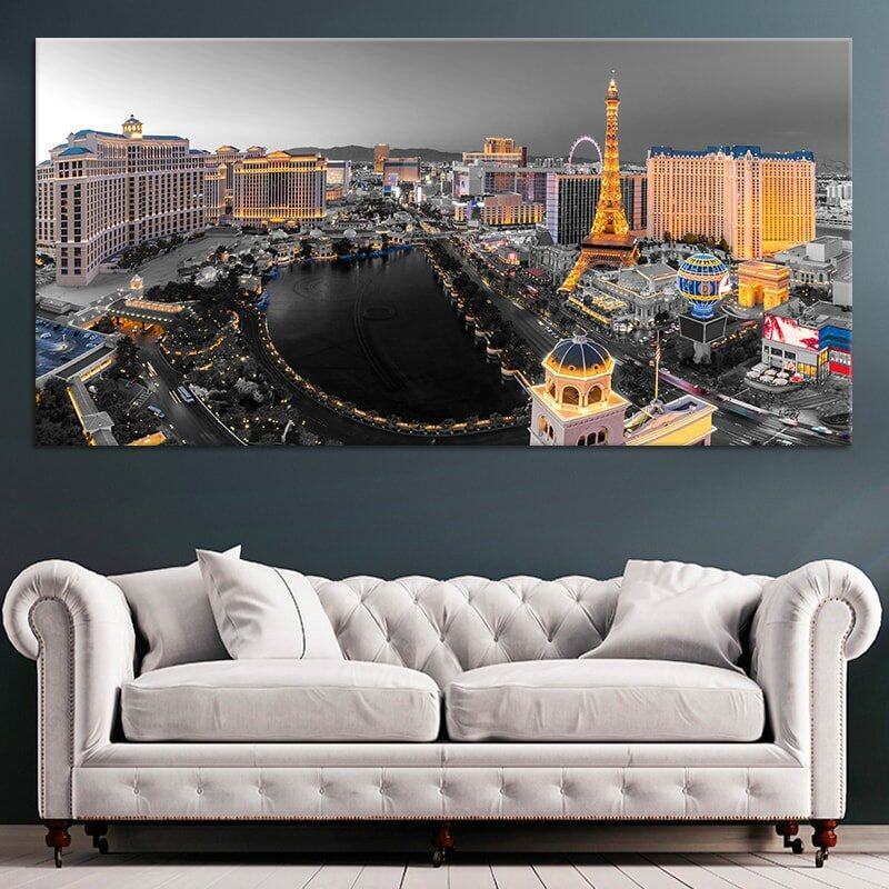 Las Vegas Strip City Night View พิมพ์ผ้าใบภาพวาด Wall Art Hd ภาพ City ภูมิทัศน์โปสเตอร์