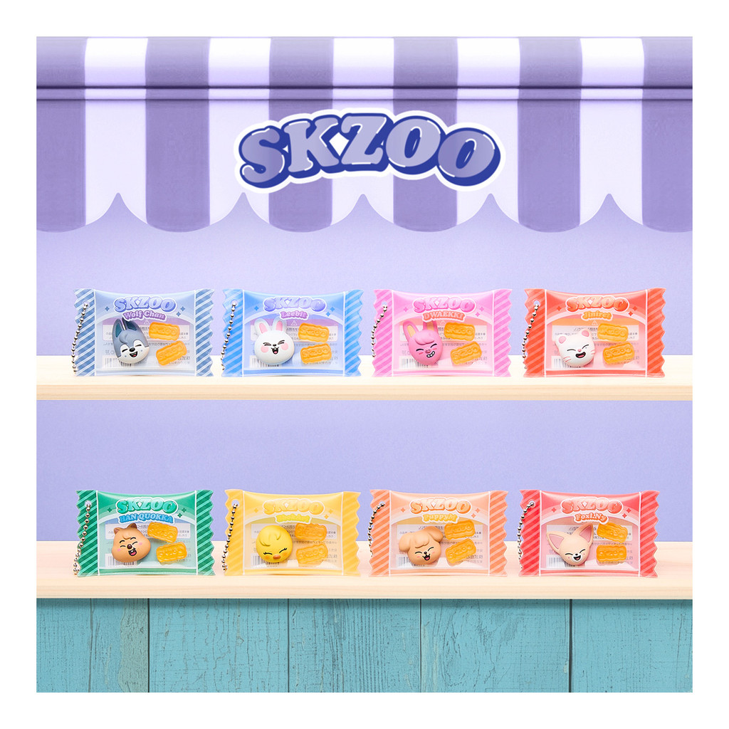 Brand-New SKZOO Shakatto Charm & Gummy Keychain Japan Bandai Candy Toy Stray Kids Character Wolf Cha