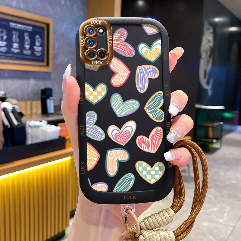 OPPO A52 A72 A92 Case Small Love Case พร้อมเชือกเส้นเล็ก