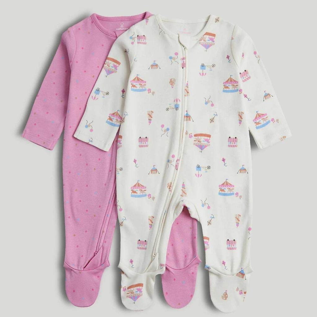 Mothercare 2 Pack Carnival Zip-Up Sleepsuits