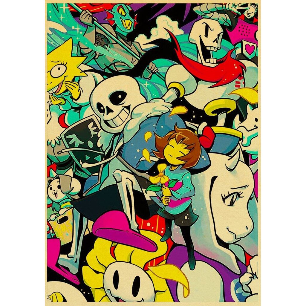 อะนิเมะ Retro Designs เกม Undertale Whitepaper โปสเตอร์ Home Decal Art ภาพวาดตลกสติ๊กเกอร์ติดผนังสํา