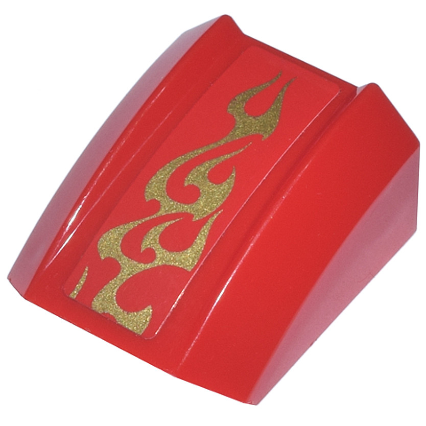 Brick2cube Part - Slope, Curved 2 x 2 Lip with Gold Flames Top Half Pattern (Sticker) - Set 70500 - 