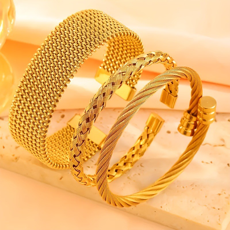 Cometa Twisted กําไลข้อมือ 18K Gold สแตนเลสปรับขนาดได้