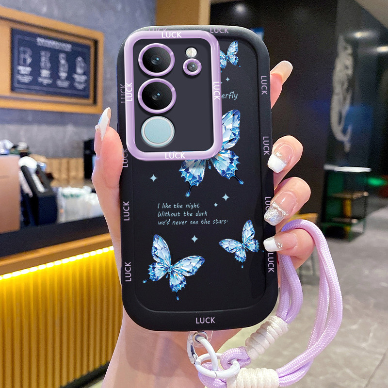 VIVO V29 5G V29E 5G V29 Pro 5G Case Blue Butterfly Case พร้อมเชือกเส้นเล็ก
