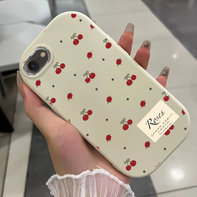 เคสสำหรับ iPhone 6 Plus 6s Plus 7 Plus 8 Plus X Xs Max Xr 11 Pro Max เคสโทรศัพท์ดอกไม้เชอร์รีกันกระแทกกลมและอ้วน