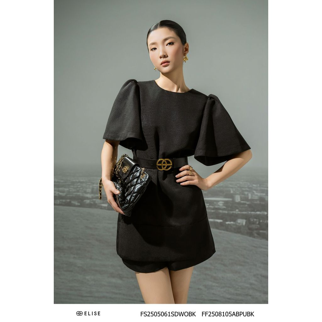 Elise FS design ชุดเดรสแขนพัฟสีดํา Set2505061SDWOBK (O2O)