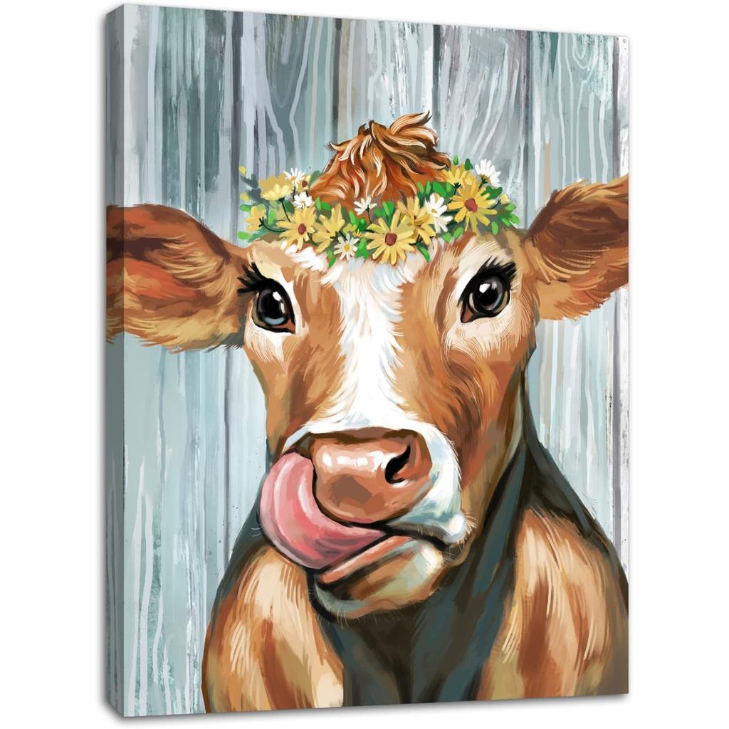Cow Decor ภาพวัว Wall Decor Rustic Farmhouse Decor วัว Wall Art Country Room Decor ห้องน้ํา Wall Dec