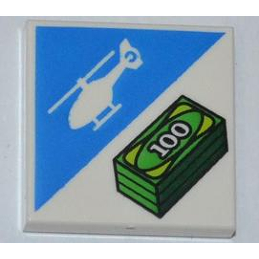 Brick2cube Part - Tile 2 x 2 with Helicopter and Stack of 100 Dollar Bills Money Pattern - 3068bpb04