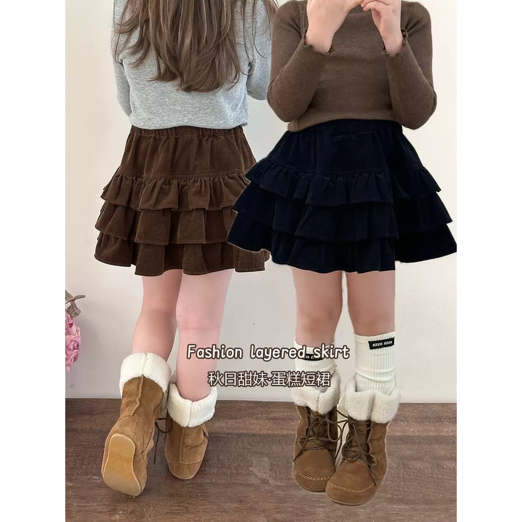 AMBB กระโปรงกํามะหยี่ชั้นฤดูใบไม้ร่วงและฤดูหนาวสําหรับสาวขนาด 110-170, nsx Huzhou Zhili Kujun เสื้อผ