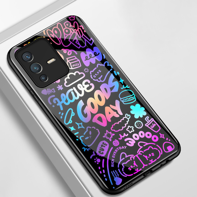 เคสสำหรับ VIVO V23 5G V23i 5G V23E 4G V23E 5G Y75 เคสโทรศัพท์แมวเปลือกแก้วกันกระแทก