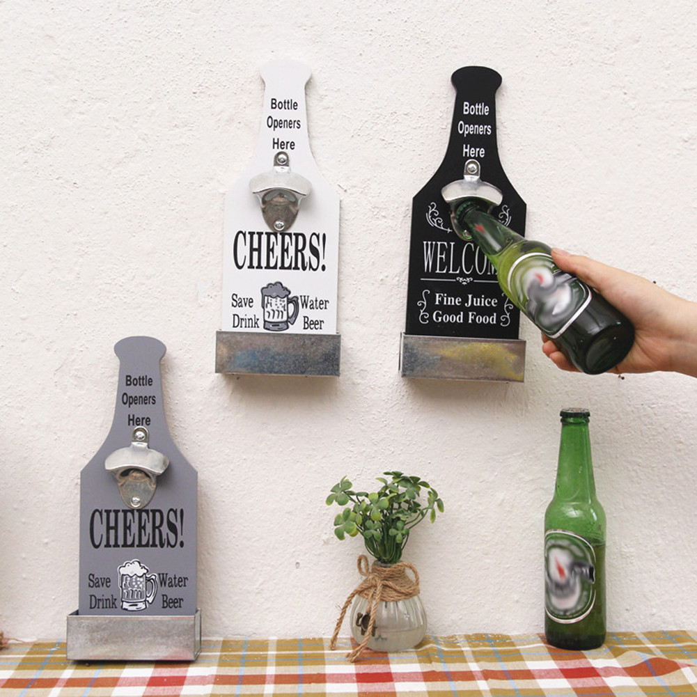 [Cpo] ไม้แขวนที่เปิดขวด Vintage Cap Remover ร้านอาหาร Wall Plaque Decor
