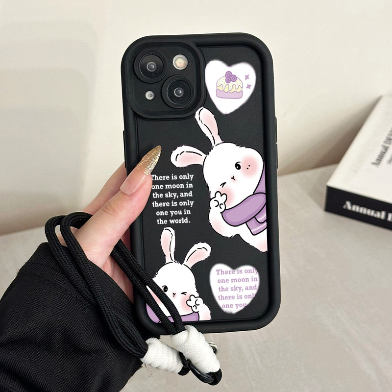 เคสสำหรับ iPhone 6 Plus 6s Plus 7 Plus 8 Plus SE 2020 X Xr Xs Max เคสโทรศัพท์กระต่ายสามสีซิลิโคนสายคล้องกันกระแทก - รูปที่ 5