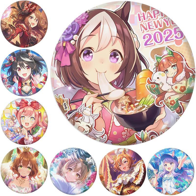 58 มม. Uma Musume Pretty Derby Pin – ตัวละครหลักในเทศกาลและชุดแข่ง | Kawaii Horse Girls Anime Design | ป้ายสะสมสําหรับแฟนๆ