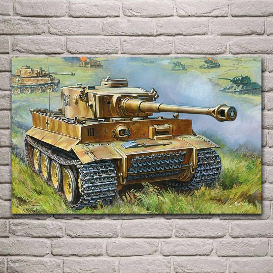 Tank Battle Artwork Vi Tiger I Ausf E T-34 โซเวียต Heavy Tank โปสเตอร์บนภาพผนังบ้านห้องนั่งเล่นตกแต่