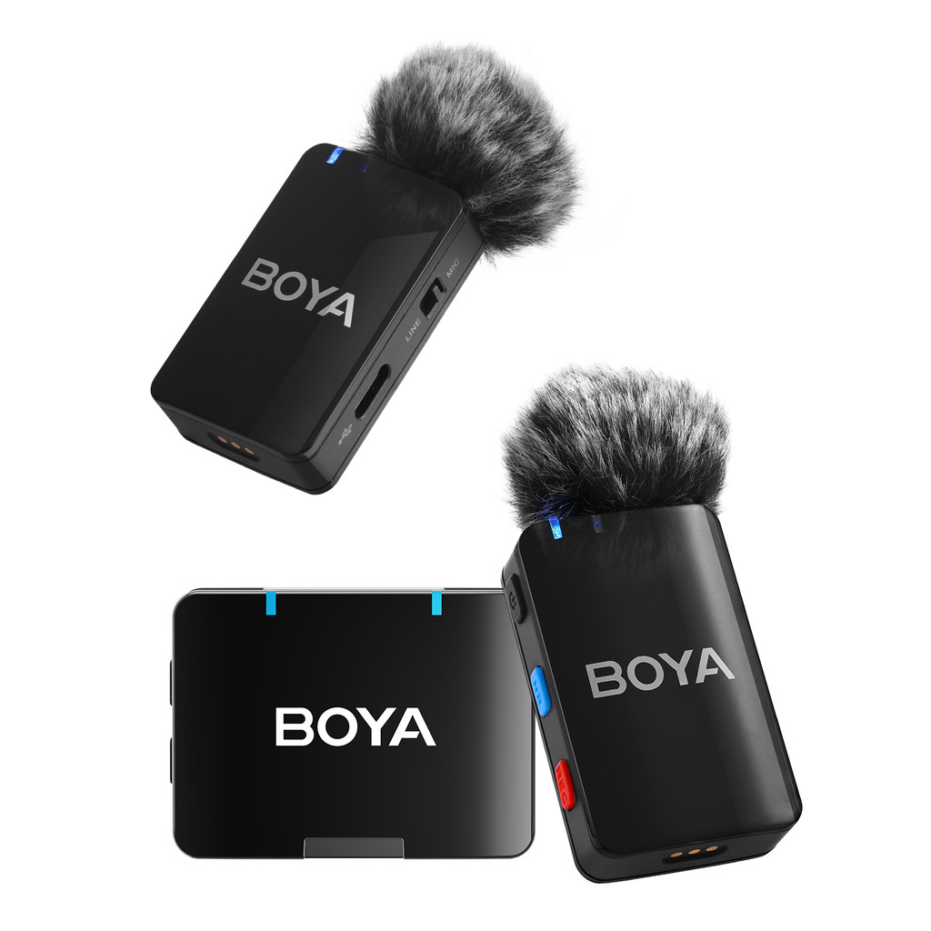 BOYA BOYAMIC-120 One-Trigger-Two 2.4G ระบบไมโครโฟนไร้สาย Clip-on Mic 300M เกียร์ 8G หน่วยความจํา Onb