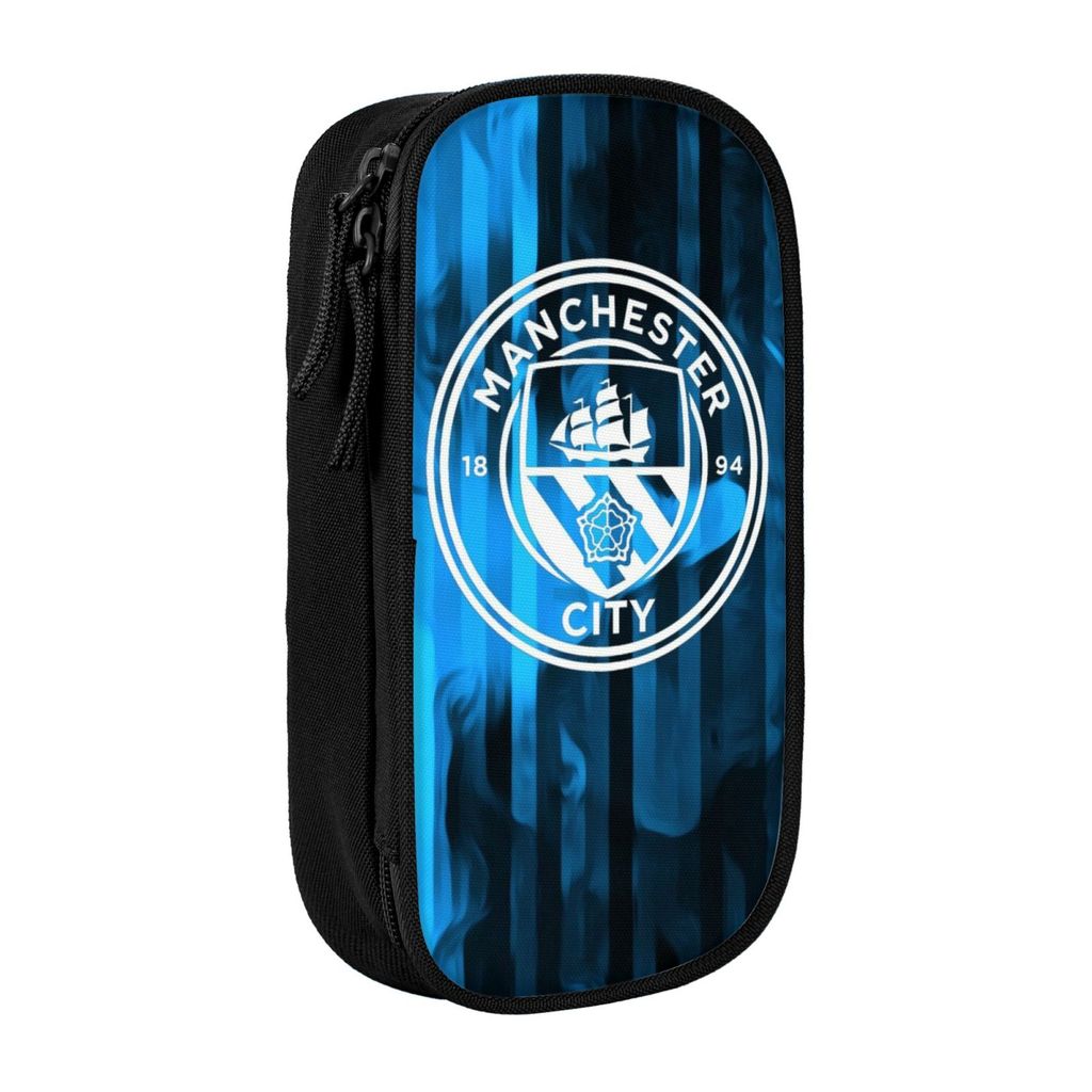 Manchester City พิมพ์ดินสอขนาดใหญ่ความจุหลายช่องกล่องเครื่องเขียนกระเป๋าดินสอผู้ถือโต๊ะ Organizer สําหรับโรงเรียน Office Home