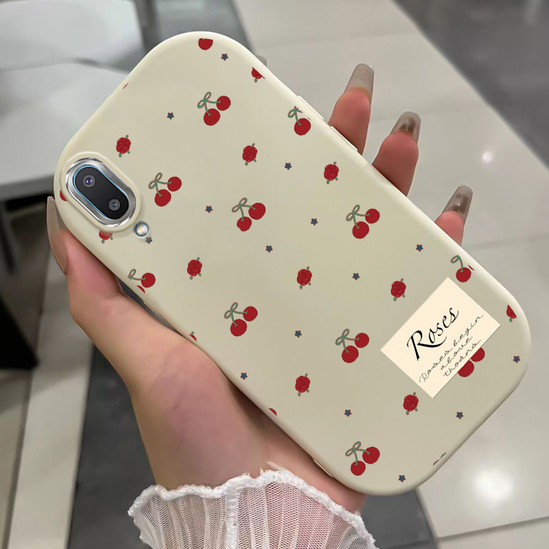 เคสสำหรับ Samsung Galaxy A02 M02 เคสโทรศัพท์ดอกไม้เชอร์รีกันกระแทกกลมและอ้วน