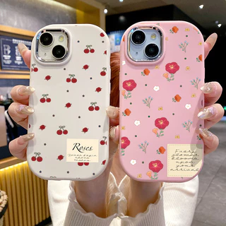 เคสสำหรับ iPhone 6 Plus 6s Plus 7 Plus 8 Plus X Xs Max Xr 11 Pro Max เคสโทรศัพท์ดอกไม้เชอร์รีกันกระแทกกลมและอ้วน
