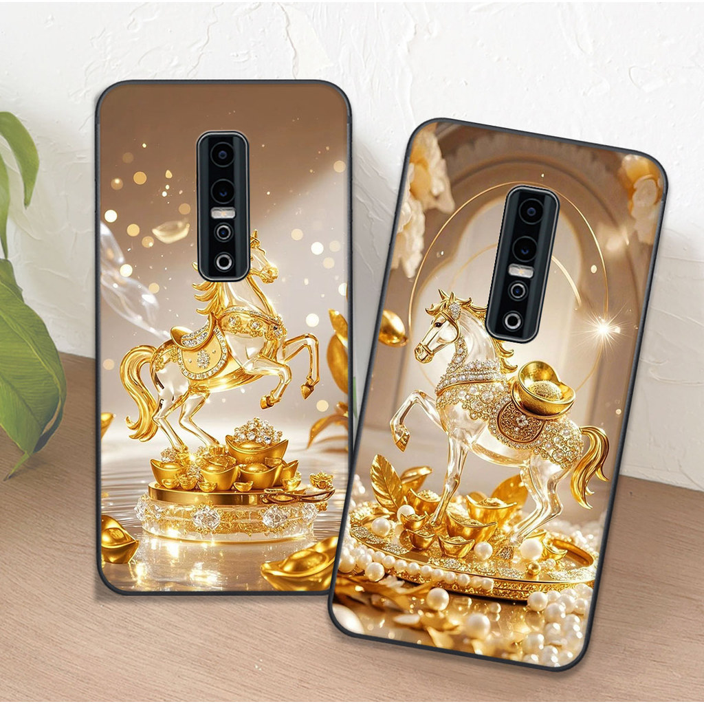 เคส Vivo V17 / V17 Pro เคสโคลเวอร์พิมพ์ลายม้าสีเหลือง