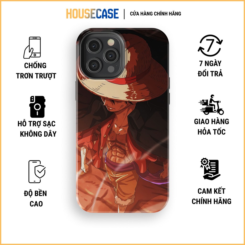 เคส iphone ONE PIECE พื้นหลังสีส้มและสีดําลายการต่อสู้ Luffy Gear 4 TPU แข็งกันกระแทก