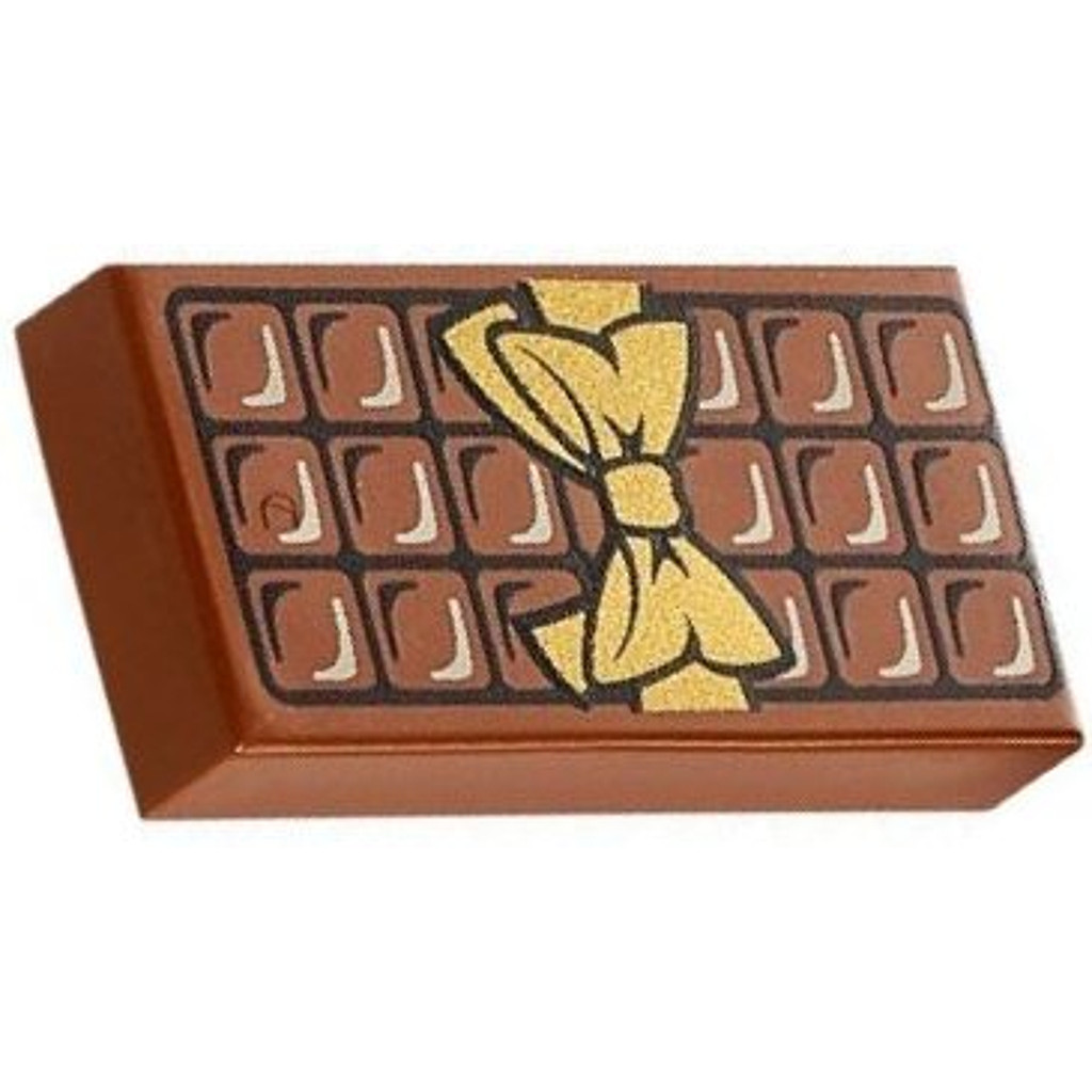 Brick2cube Part - Tile 1 x 2 with Candy Bar Chocolate Blocks and Gold Bow Pattern - 3069bpb0440