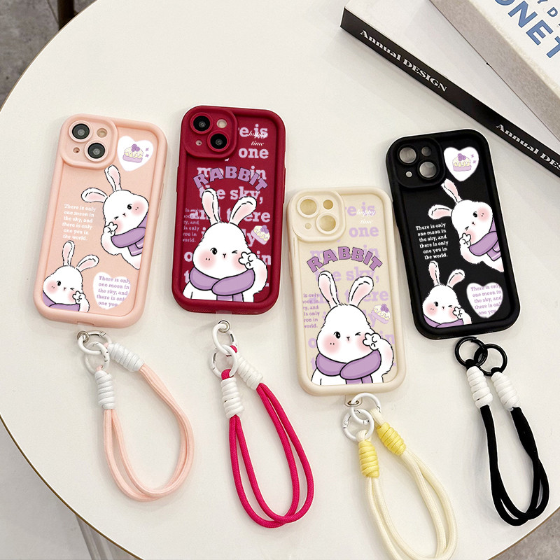 เคสสำหรับ iPhone 6 Plus 6s Plus 7 Plus 8 Plus SE 2020 X Xr Xs Max เคสโทรศัพท์กระต่ายสามสีซิลิโคนสายคล้องกันกระแทก - รูปที่ 7