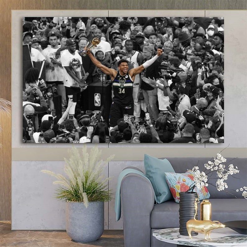 Giannis Antetokounmpo Wall Art Champion Ducks โปสเตอร์ Finals Mvp Milwaukee Bucks ผ้าใบ Giannis พิมพ