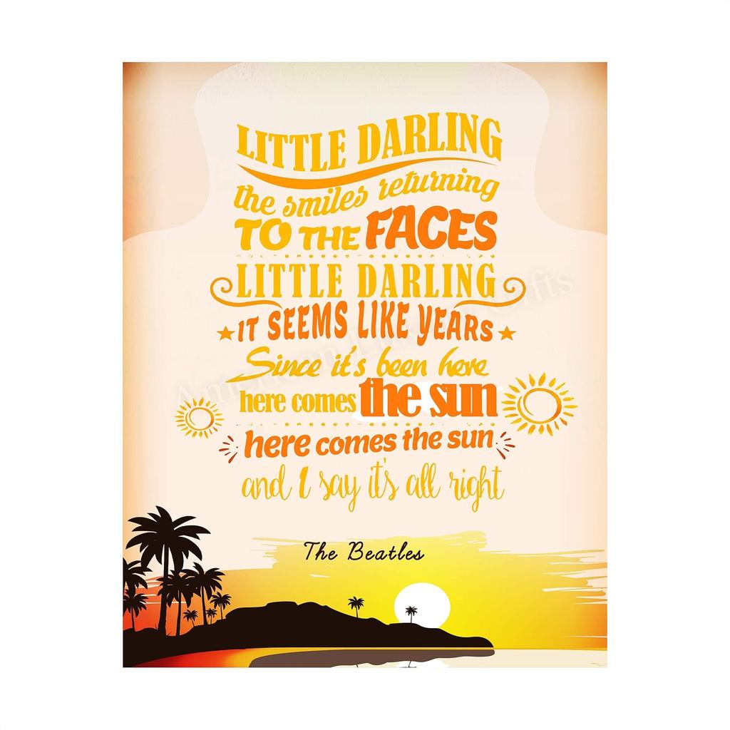 Beatles-here มา Sun-song Lyrics Artx Wall พิมพ์พร้อมกรอบ Vintage Music โปสเตอร์พิมพ์ Sunset Silhouet